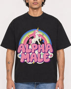 Mockup Boxy Heavyweight Tee Black male close-up 30