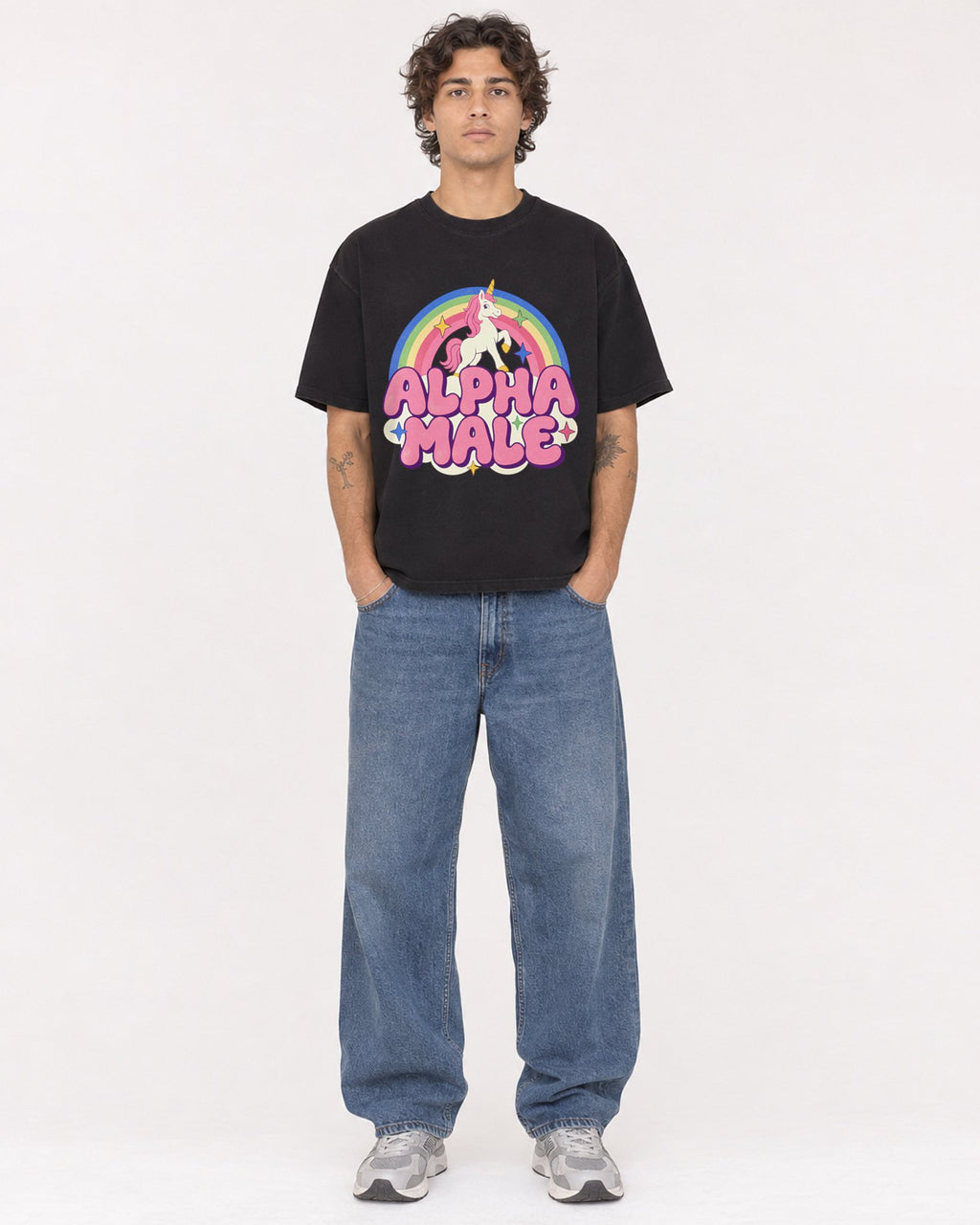 Mockup Boxy Heavyweight Tee Black male full-body 30