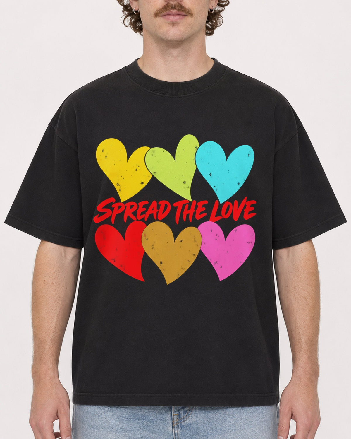 Mockup Boxy Heavyweight Tee Black male close-up 09
