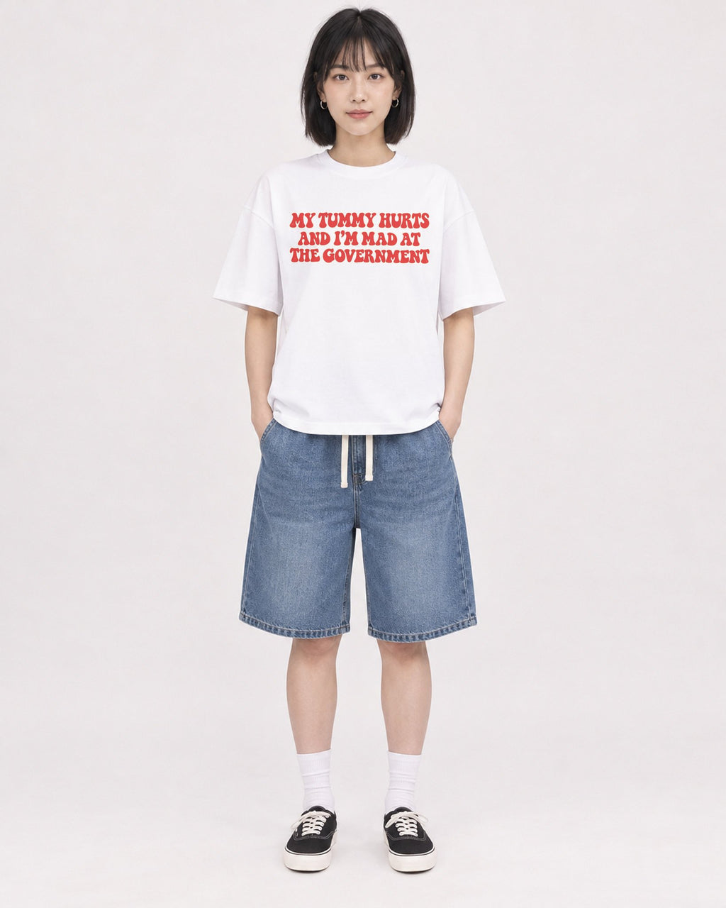 Mockup Boxy Heavyweight Tee White female full-body 11