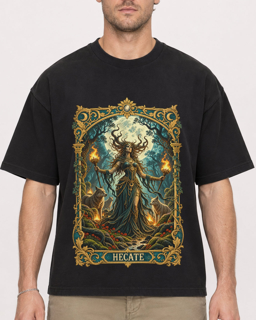Mockup Boxy Heavyweight Tee Black male close-up 08