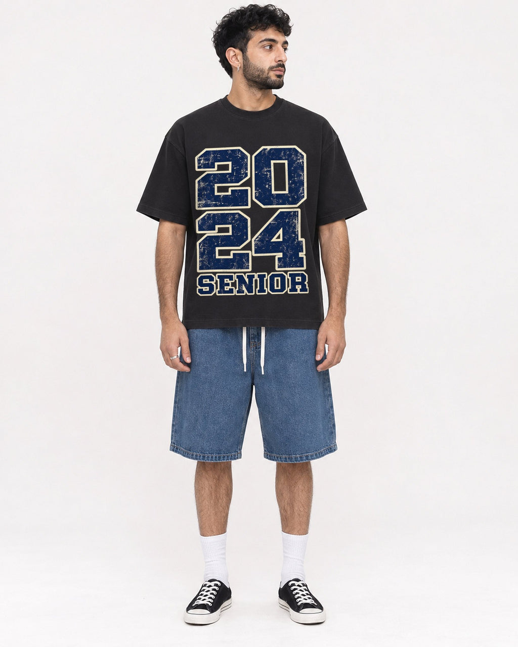 Mockup Boxy Heavyweight Tee Black male full-body 07