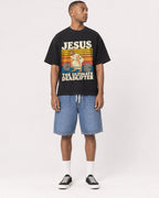 Mockup Boxy Heavyweight Tee Black male full-body 35