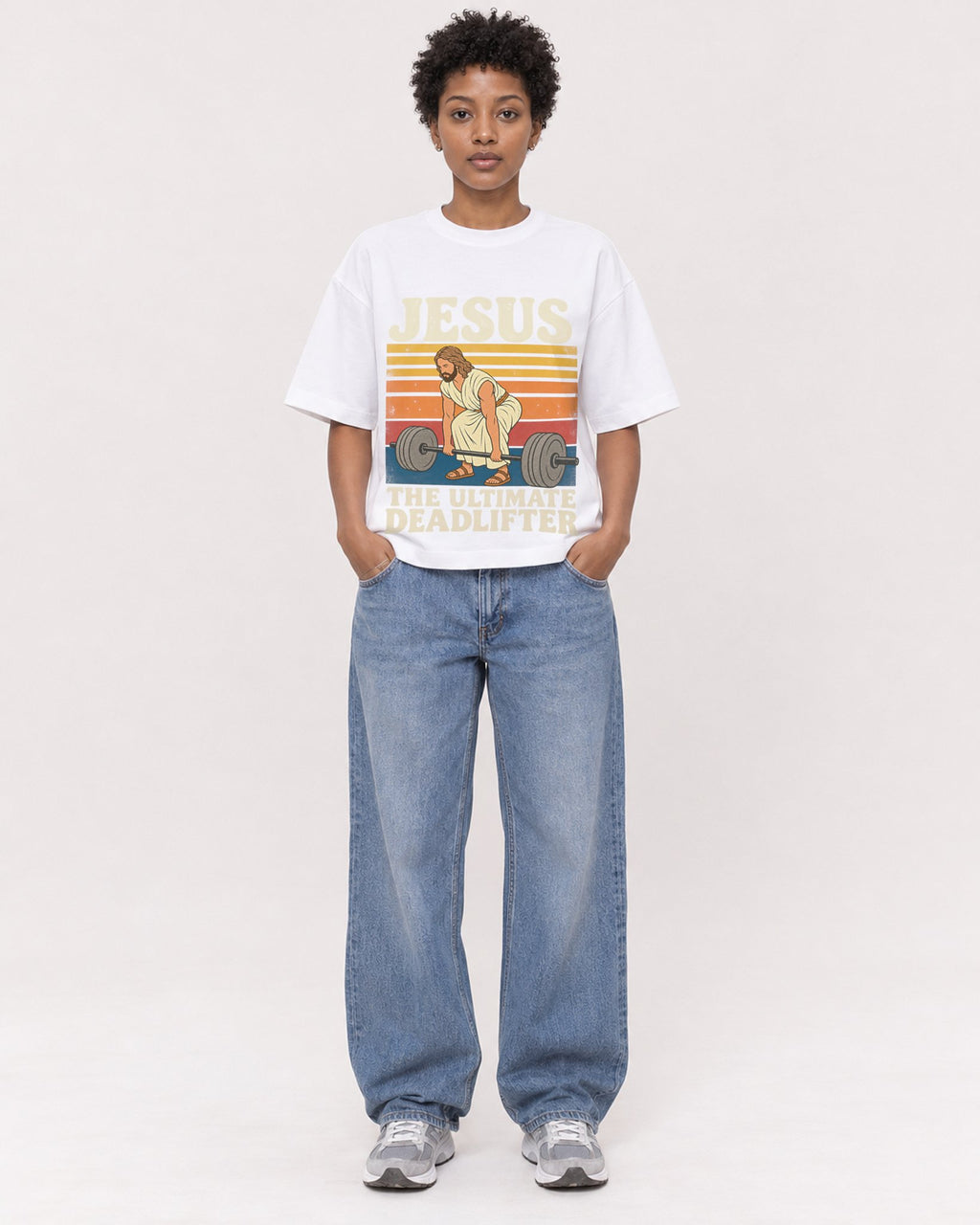 Mockup Boxy Heavyweight Tee White female full-body 35
