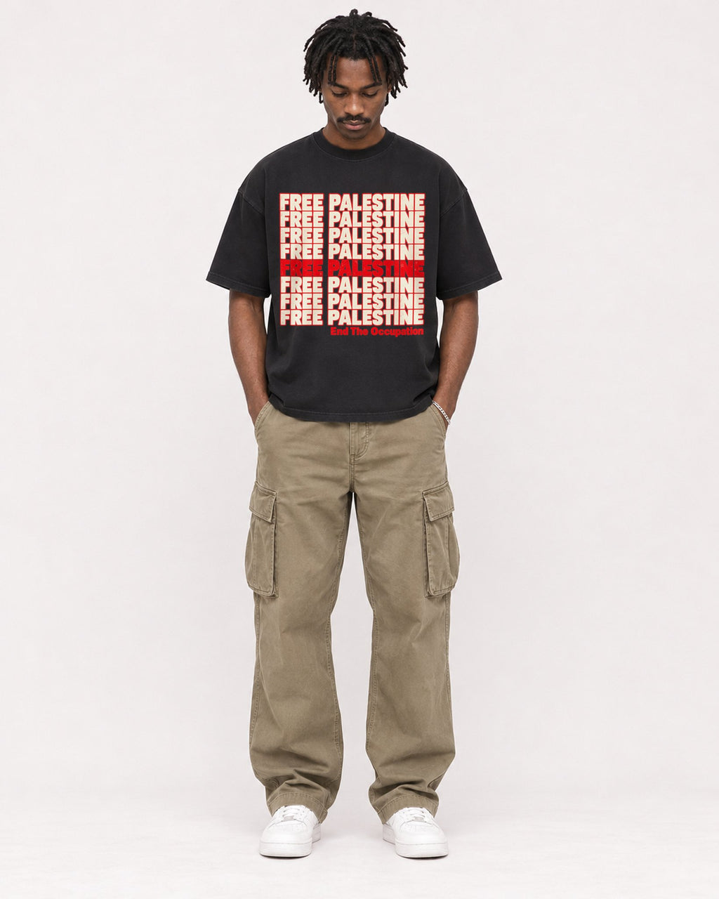 Mockup Boxy Heavyweight Tee Black male full-body 04