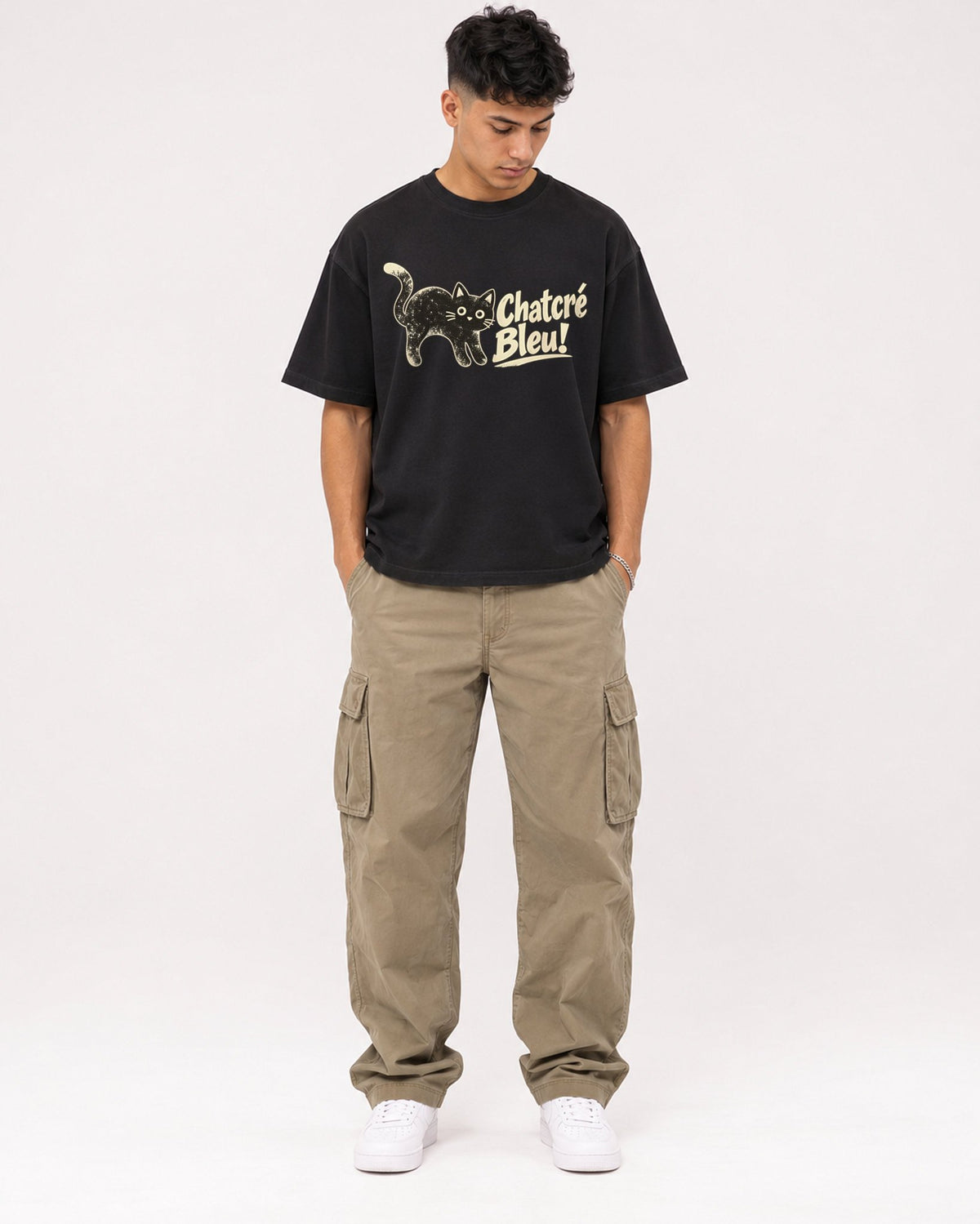 Mockup Boxy Heavyweight Tee Black male full-body 16
