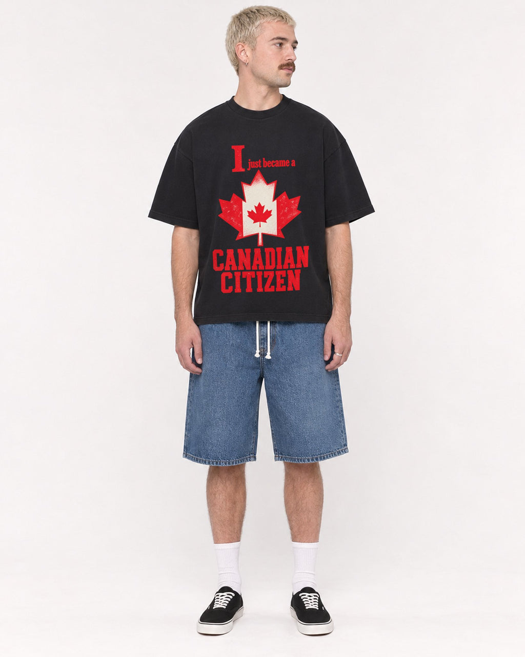 Mockup Boxy Heavyweight Tee Black male full-body 39
