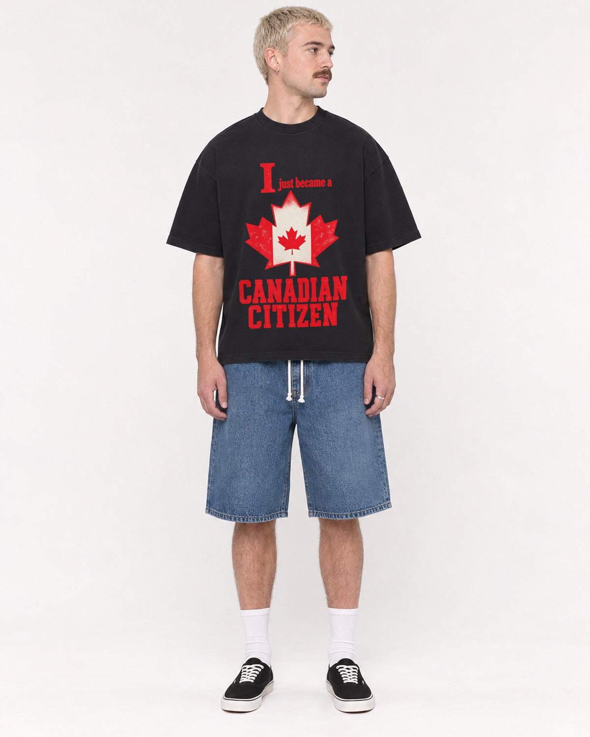 Mockup Boxy Heavyweight Tee Black male full-body 39