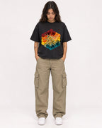 Mockup Boxy Heavyweight Tee Black female full-body 06