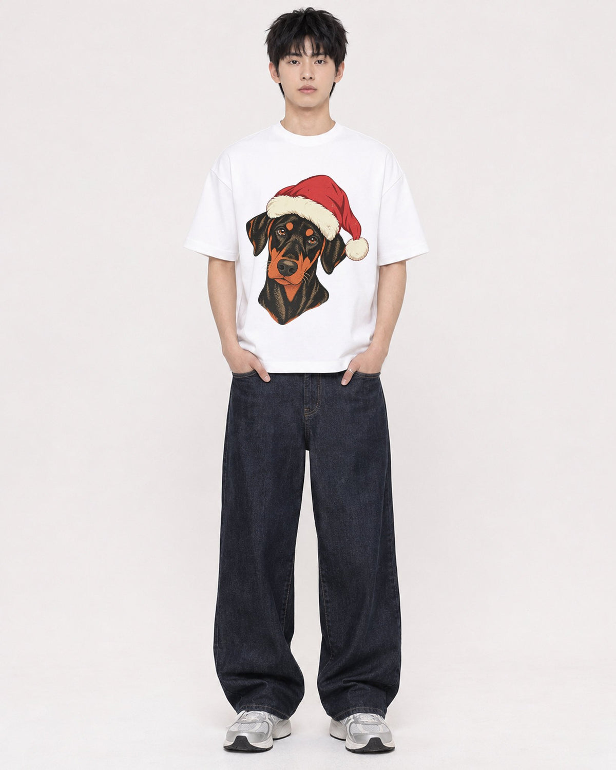 Mockup Boxy Heavyweight Tee White male full-body 01