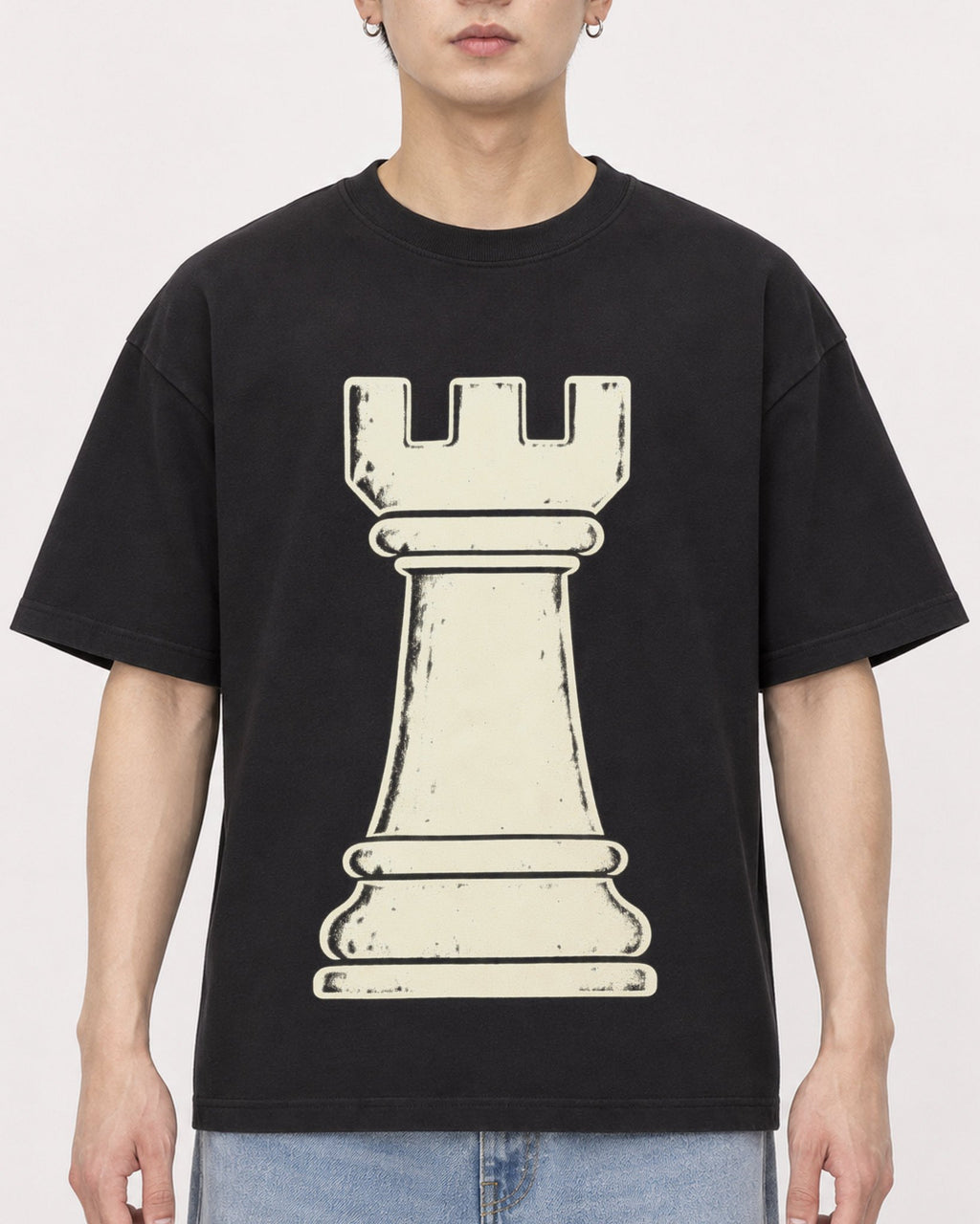 Mockup Boxy Heavyweight Tee Black male close-up 01
