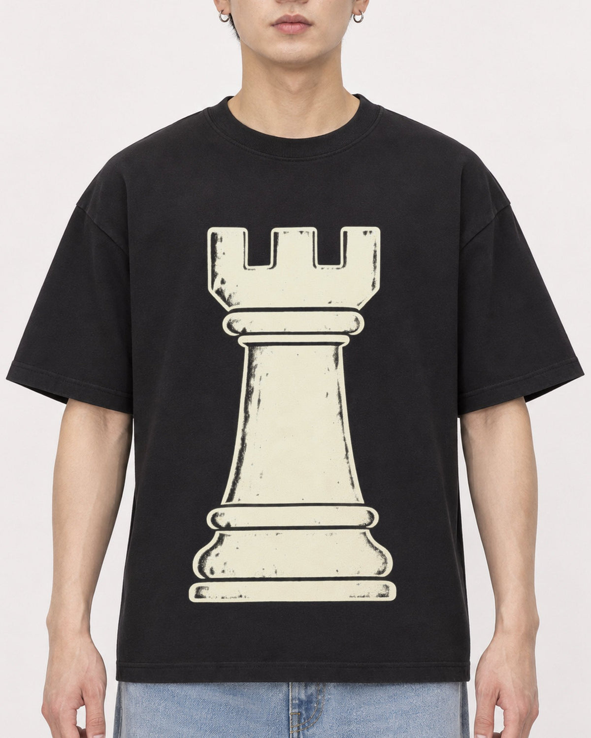 Mockup Boxy Heavyweight Tee Black male close-up 01