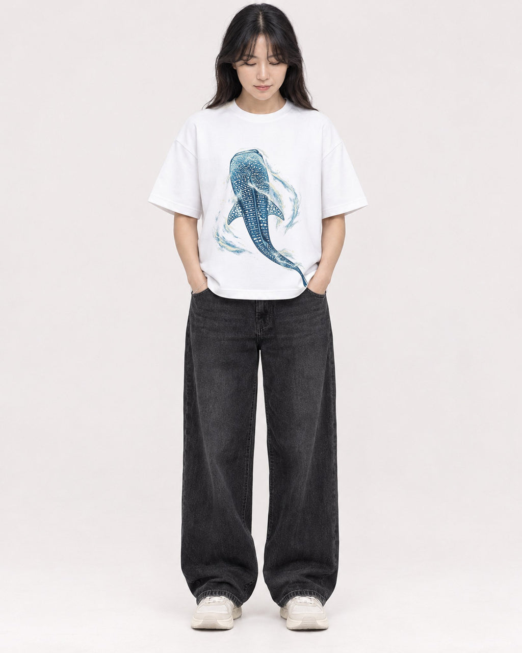 Mockup Boxy Heavyweight Tee White female full-body 13
