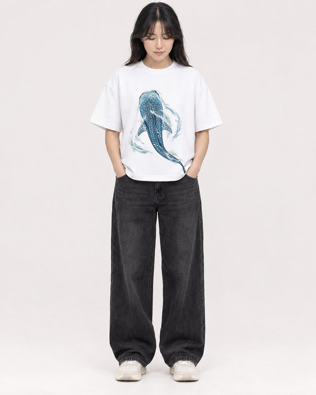 Mockup Boxy Heavyweight Tee White female full-body 13