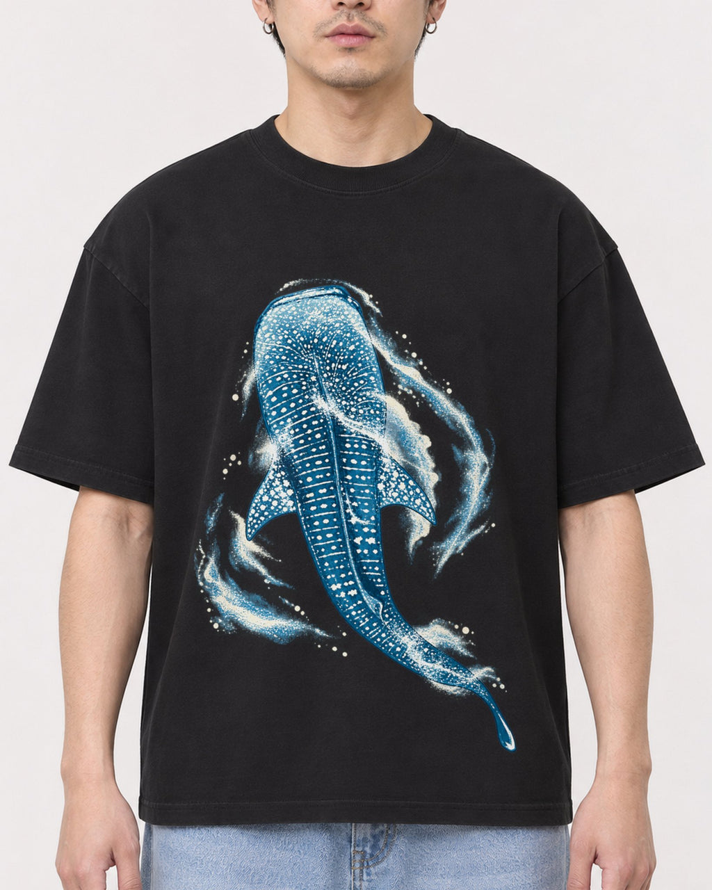 Mockup Boxy Heavyweight Tee Black male close-up 13