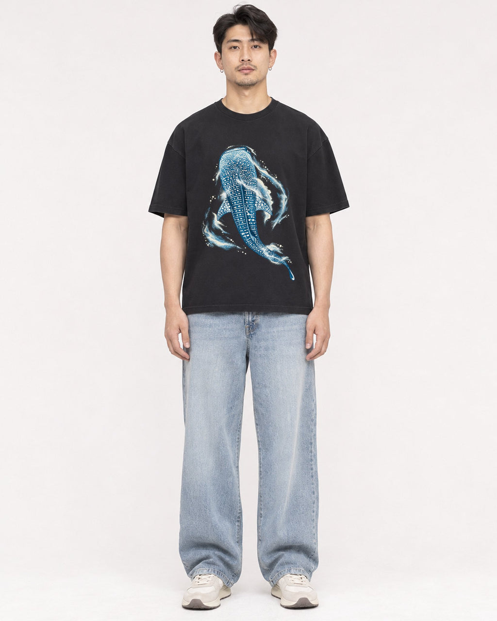 Mockup Boxy Heavyweight Tee Black male full-body 13