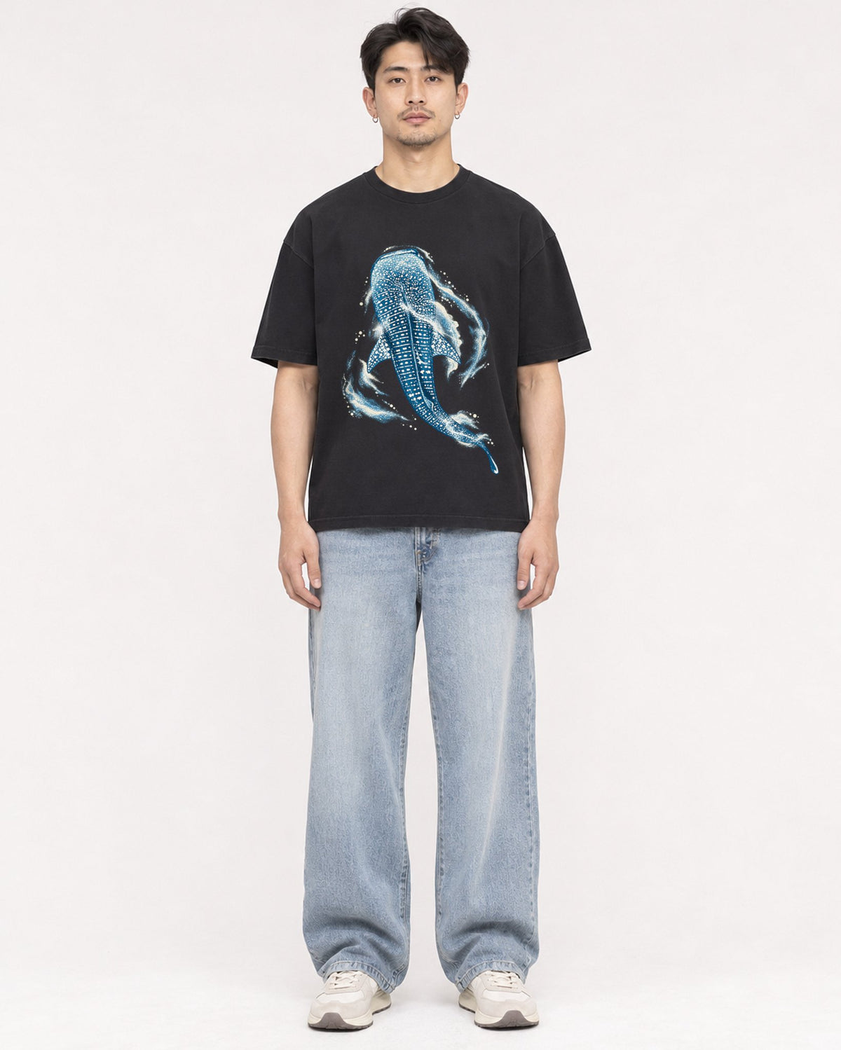 Mockup Boxy Heavyweight Tee Black male full-body 13