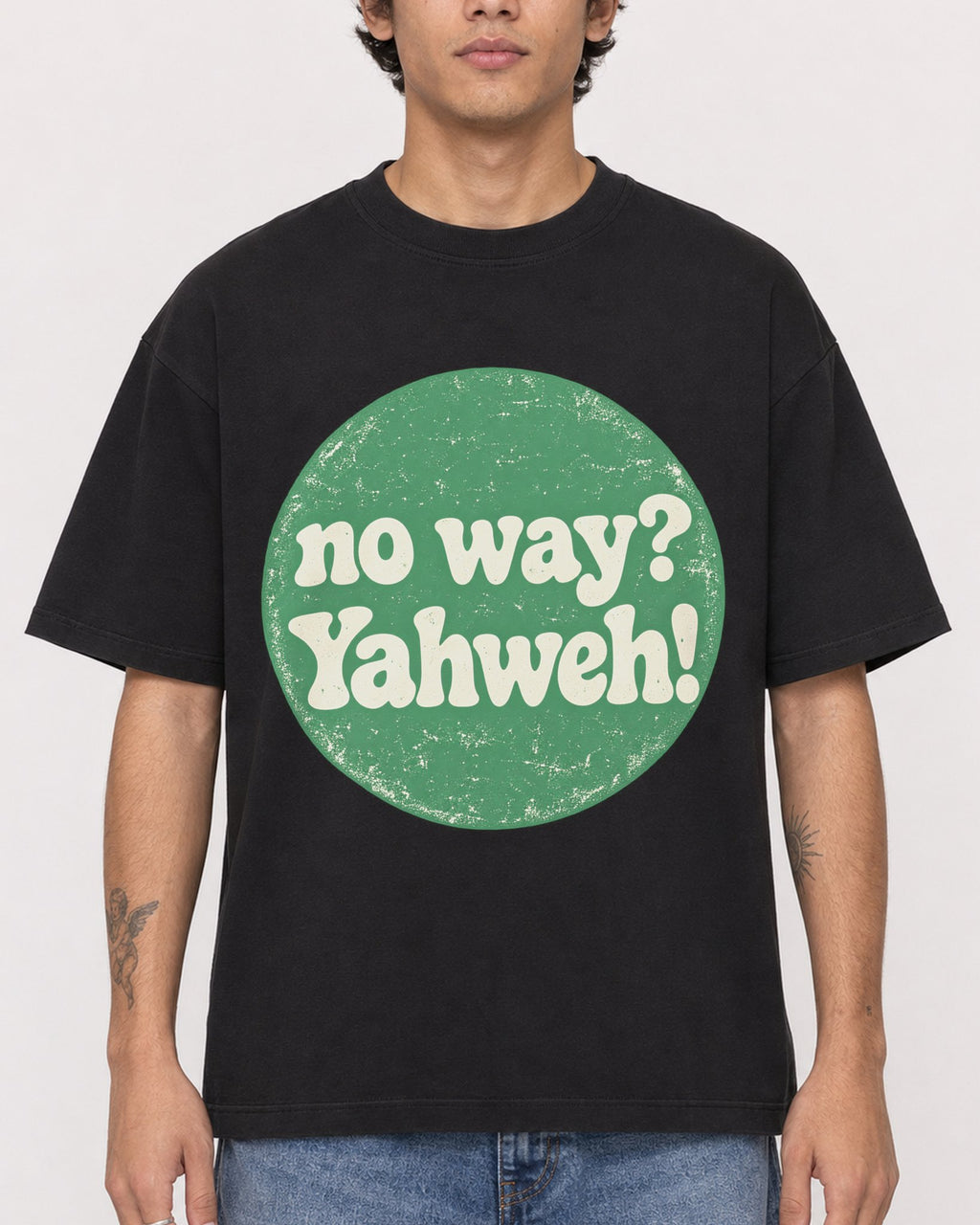 Mockup Boxy Heavyweight Tee Black male close-up 06
