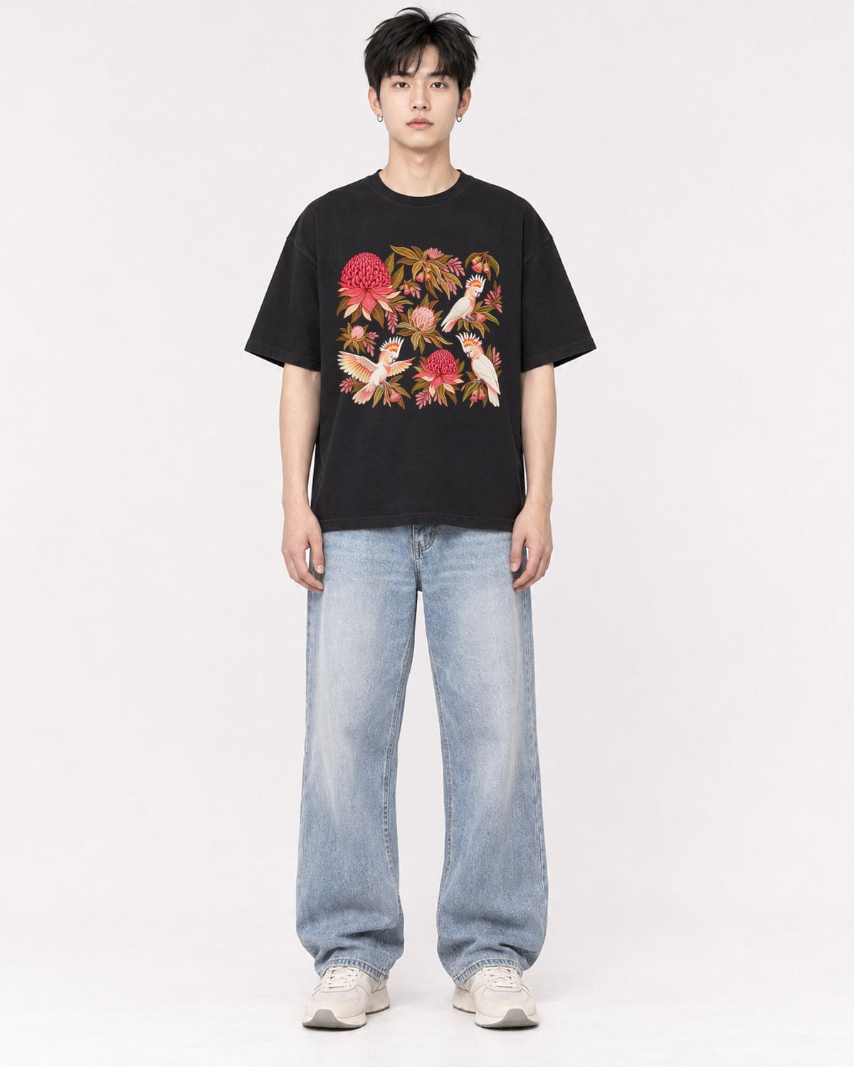 Mockup Boxy Heavyweight Tee Black male full-body 01
