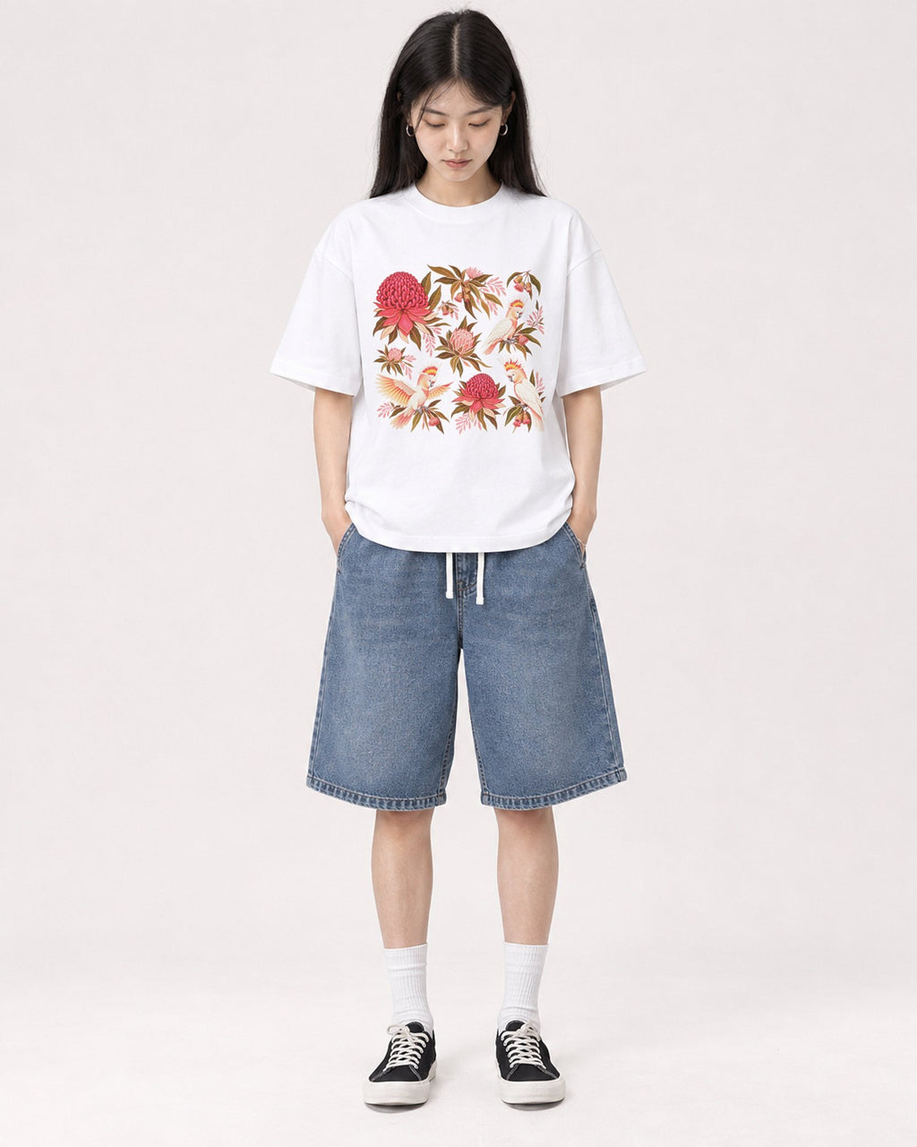 Mockup Boxy Heavyweight Tee White female full-body 01
