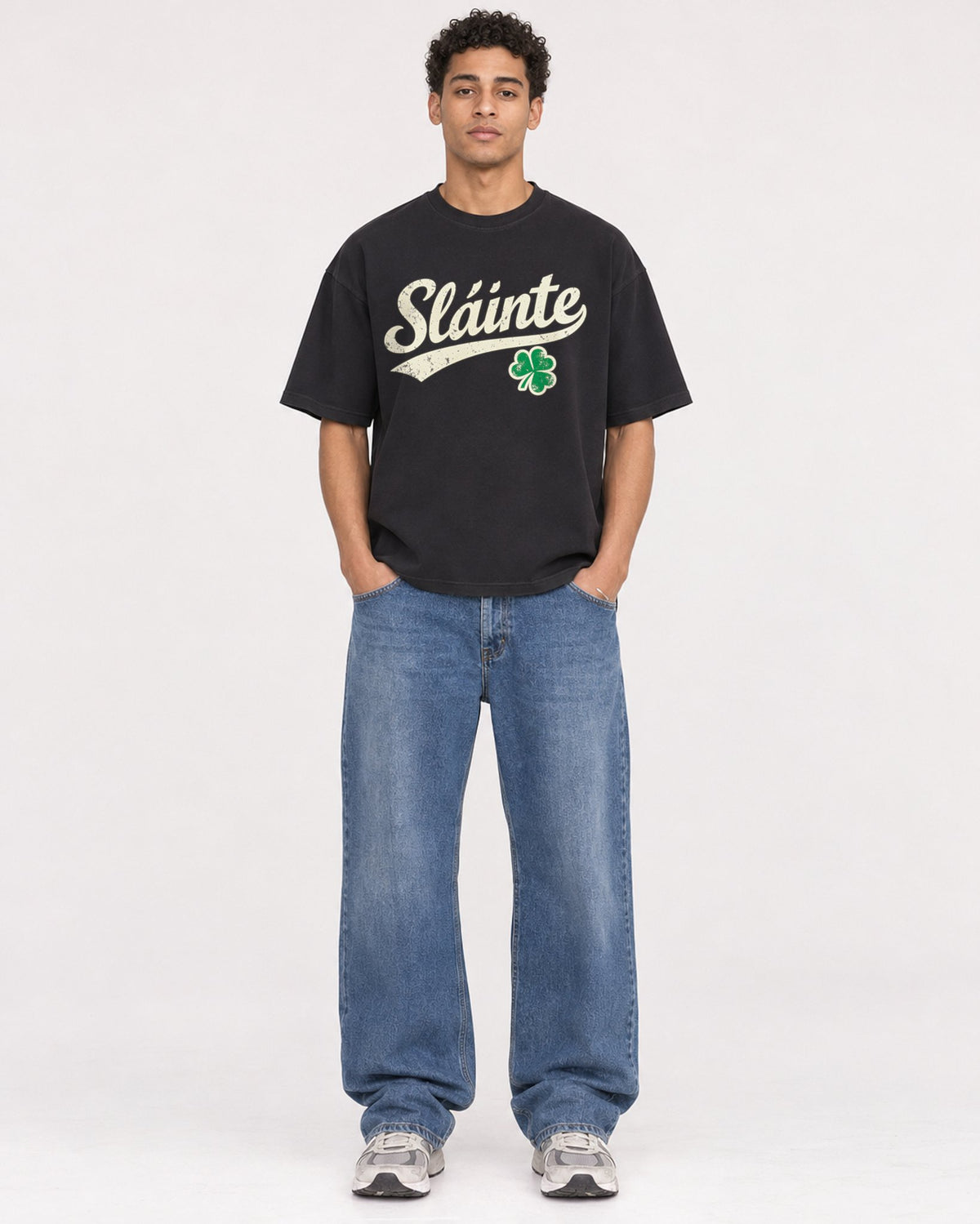 Mockup Boxy Heavyweight Tee Black male full-body 10