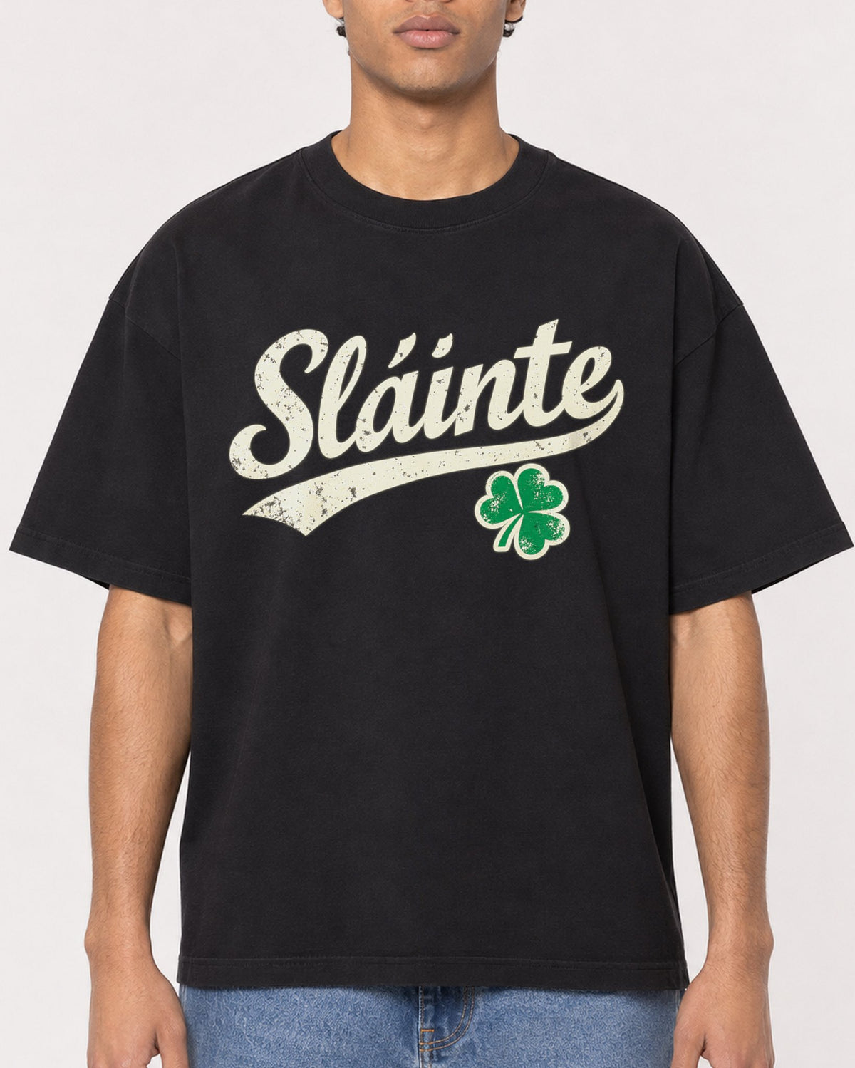 Mockup Boxy Heavyweight Tee Black male close-up 10