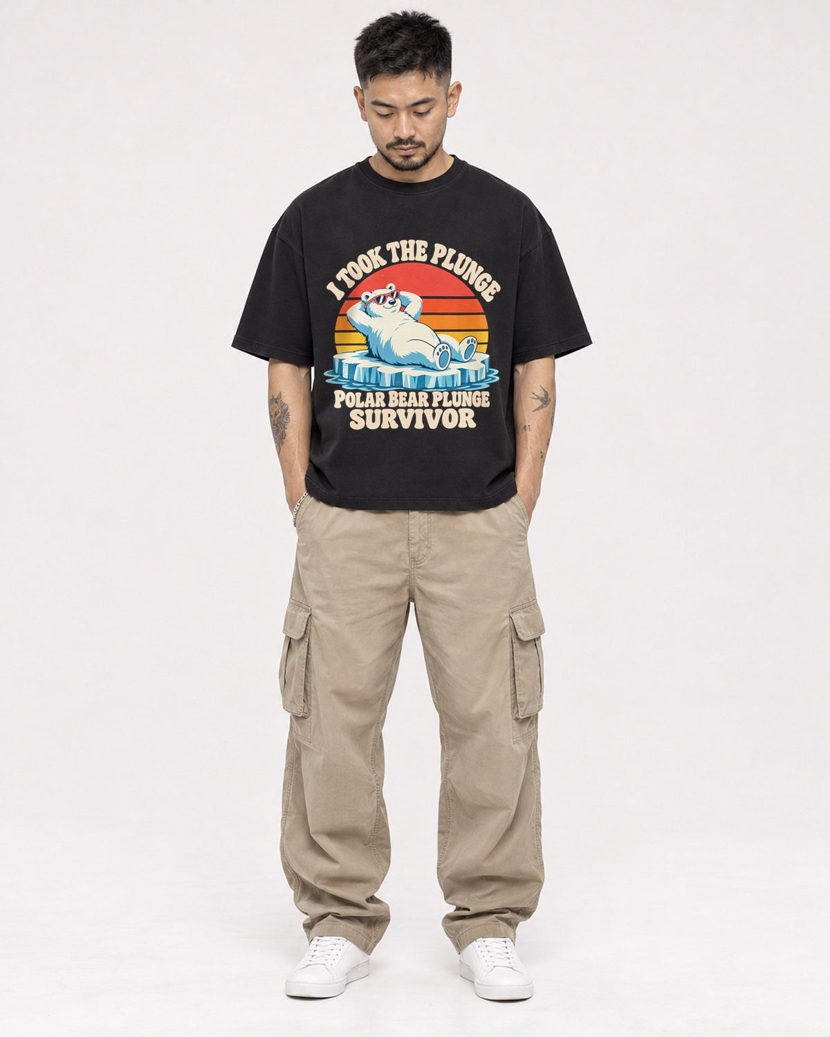 Mockup Boxy Heavyweight Tee Black male full-body 12