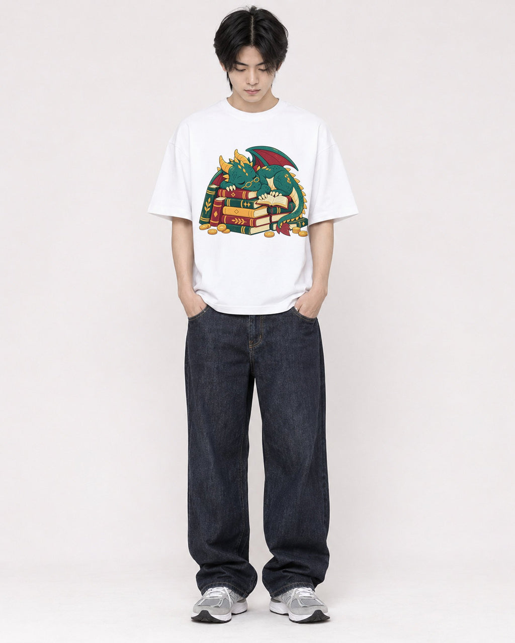 Mockup Boxy Heavyweight Tee White male full-body 11