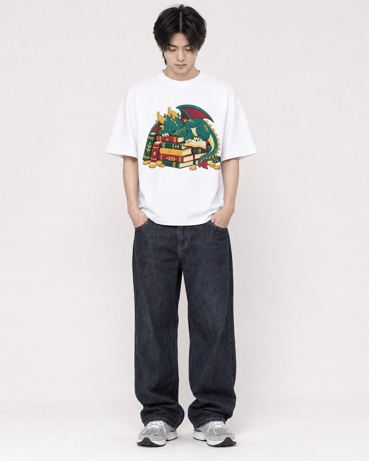 Mockup Boxy Heavyweight Tee White male full-body 11
