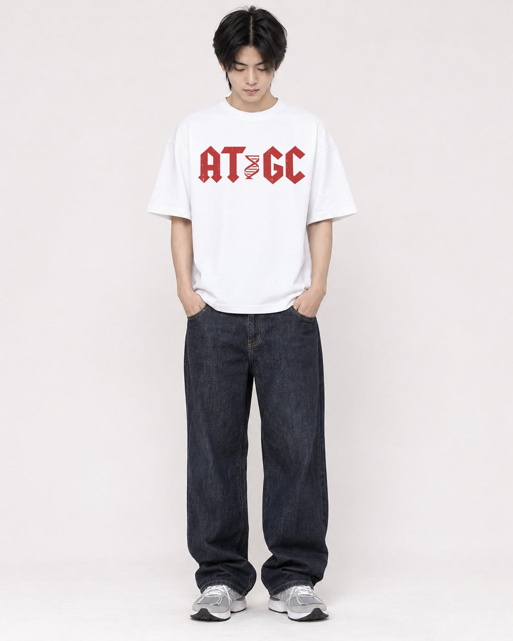 Mockup Boxy Heavyweight Tee White male full-body 11