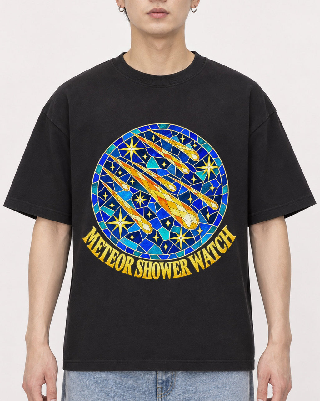 Mockup Boxy Heavyweight Tee Black male close-up 01