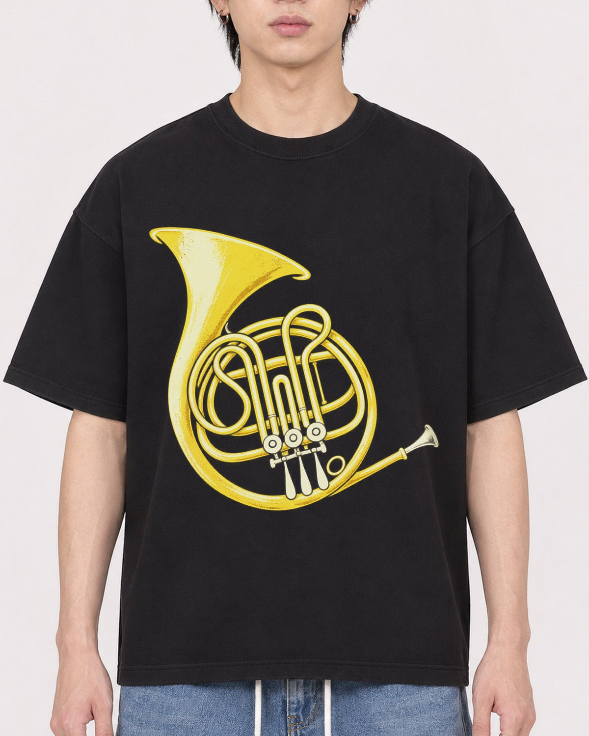 Mockup Boxy Heavyweight Tee Black male close-up 11
