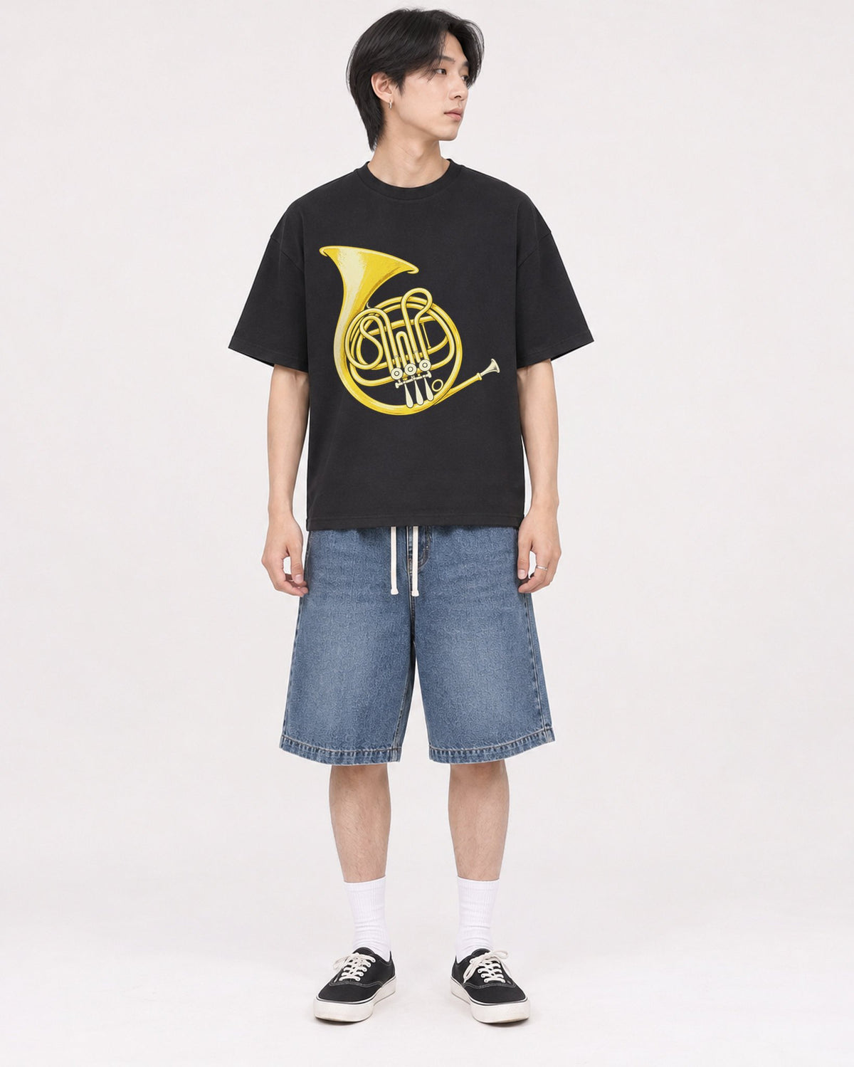 Mockup Boxy Heavyweight Tee Black male full-body 11