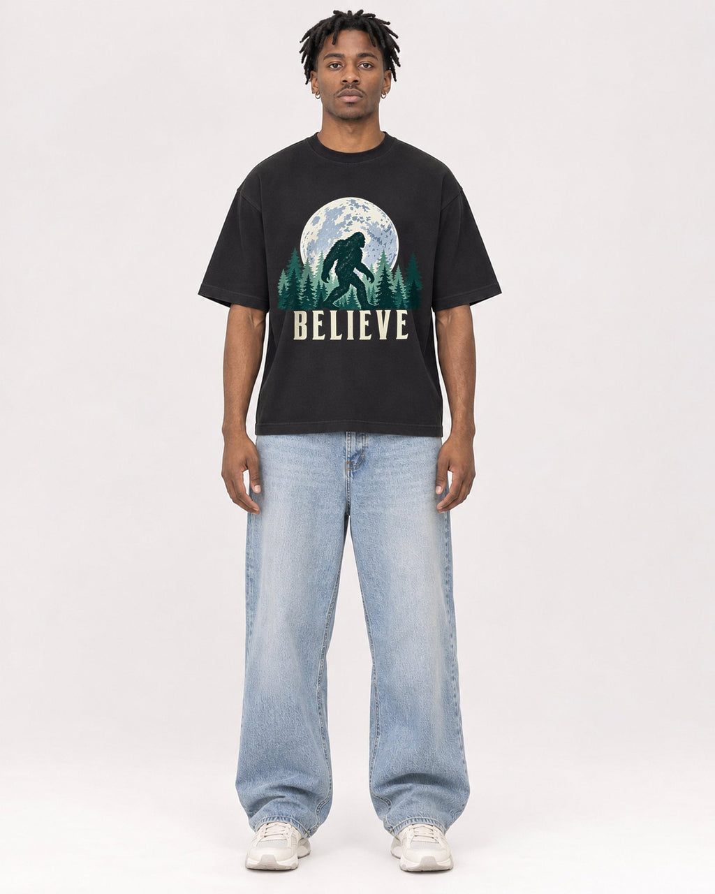 Mockup Boxy Heavyweight Tee Black male full-body 05
