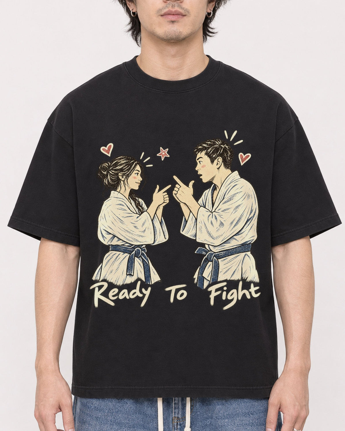 Mockup Boxy Heavyweight Tee Black male close-up 03
