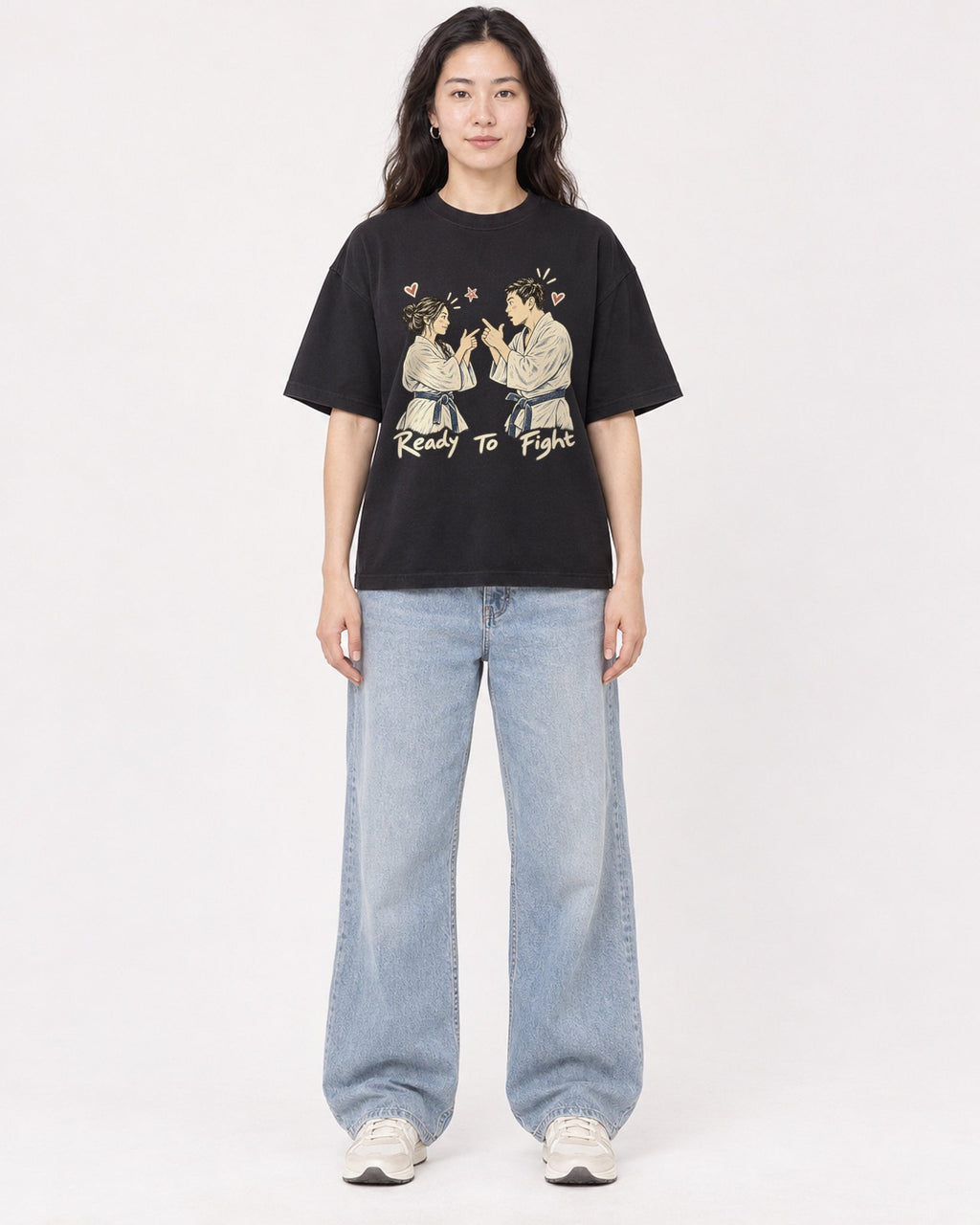 Mockup Boxy Heavyweight Tee Black female full-body 03