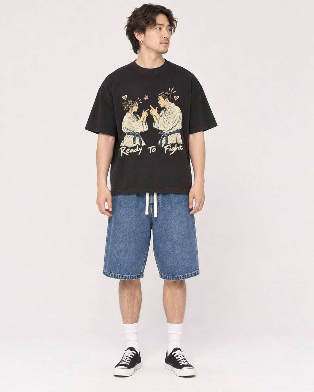 Mockup Boxy Heavyweight Tee Black male full-body 03