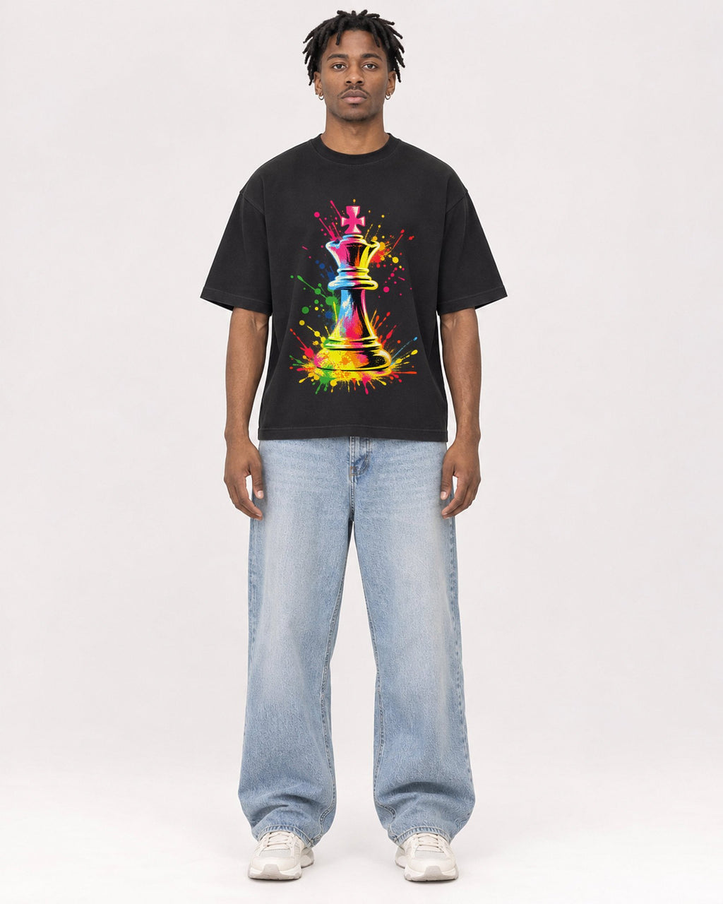 Mockup Boxy Heavyweight Tee Black male full-body 05
