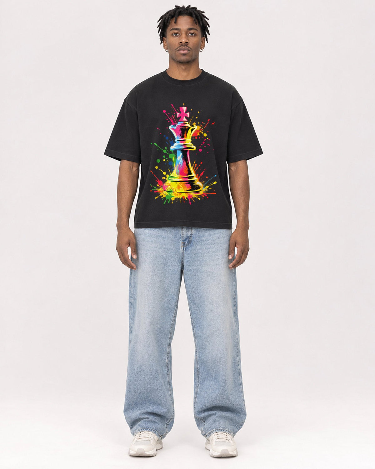 Mockup Boxy Heavyweight Tee Black male full-body 05