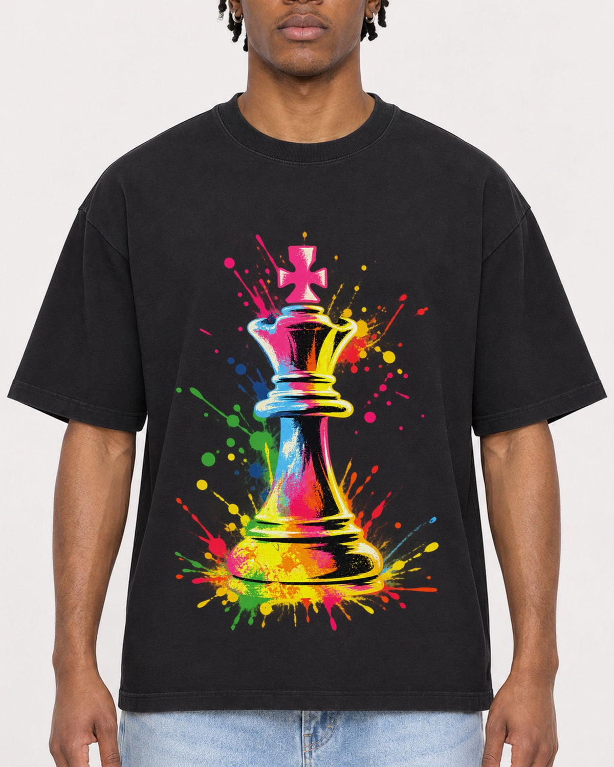 Mockup Boxy Heavyweight Tee Black male close-up 05