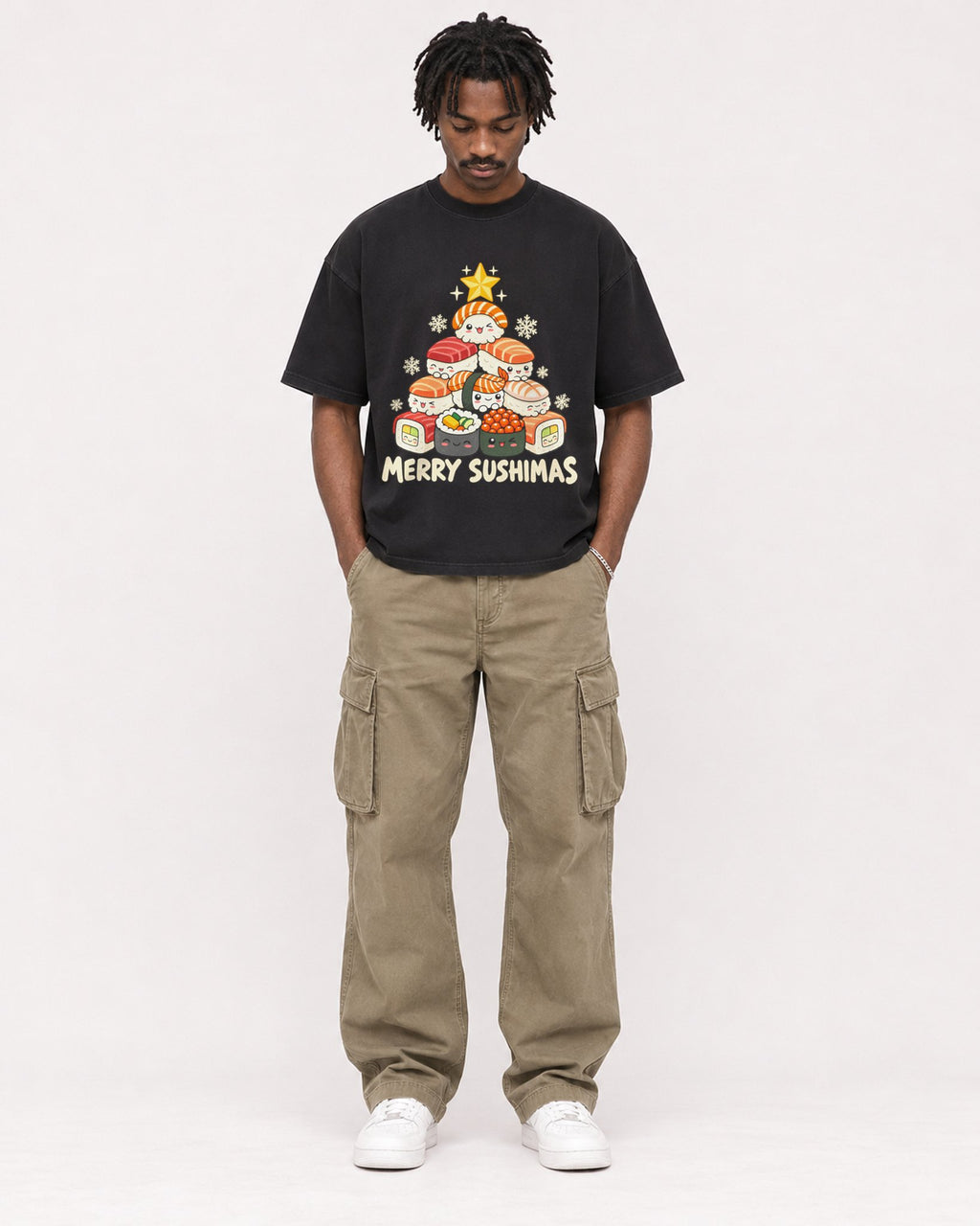 Mockup Boxy Heavyweight Tee Black male full-body 04