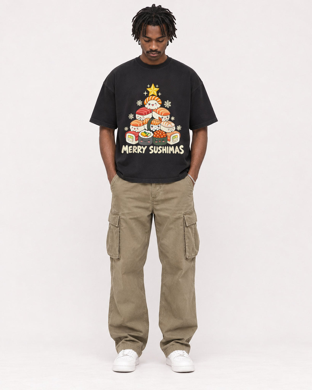 Mockup Boxy Heavyweight Tee Black male full-body 04