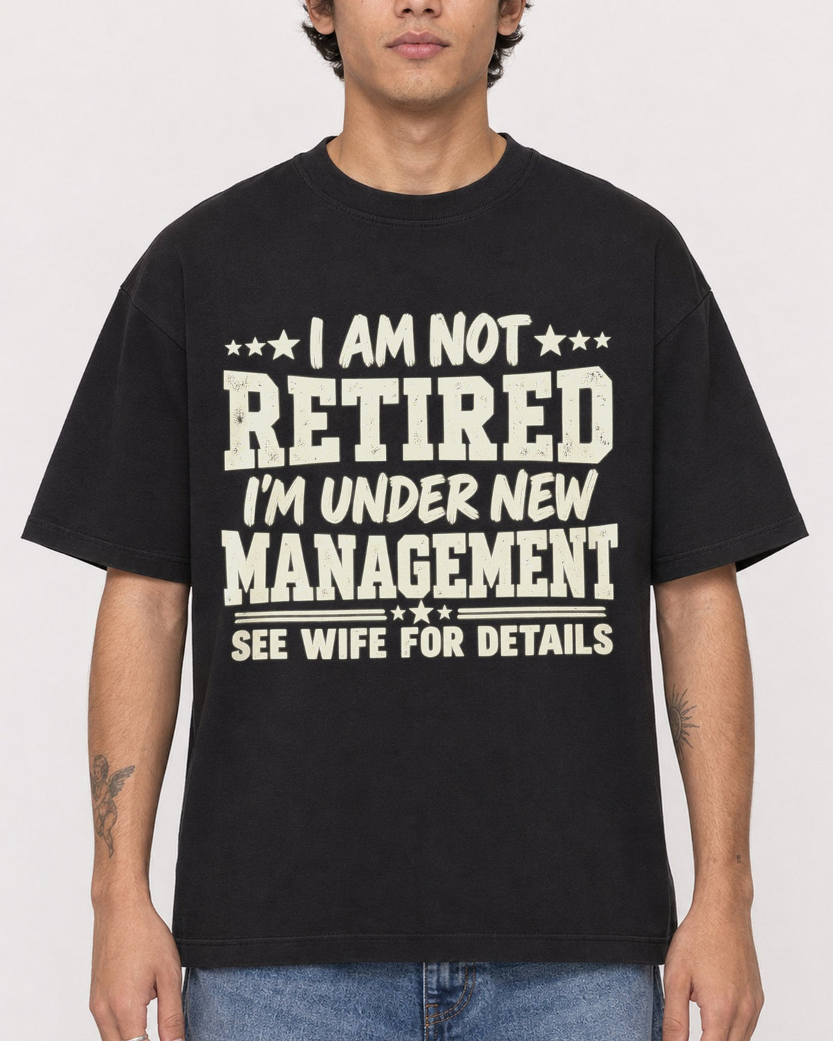 Mockup Boxy Heavyweight Tee Black male close-up 06