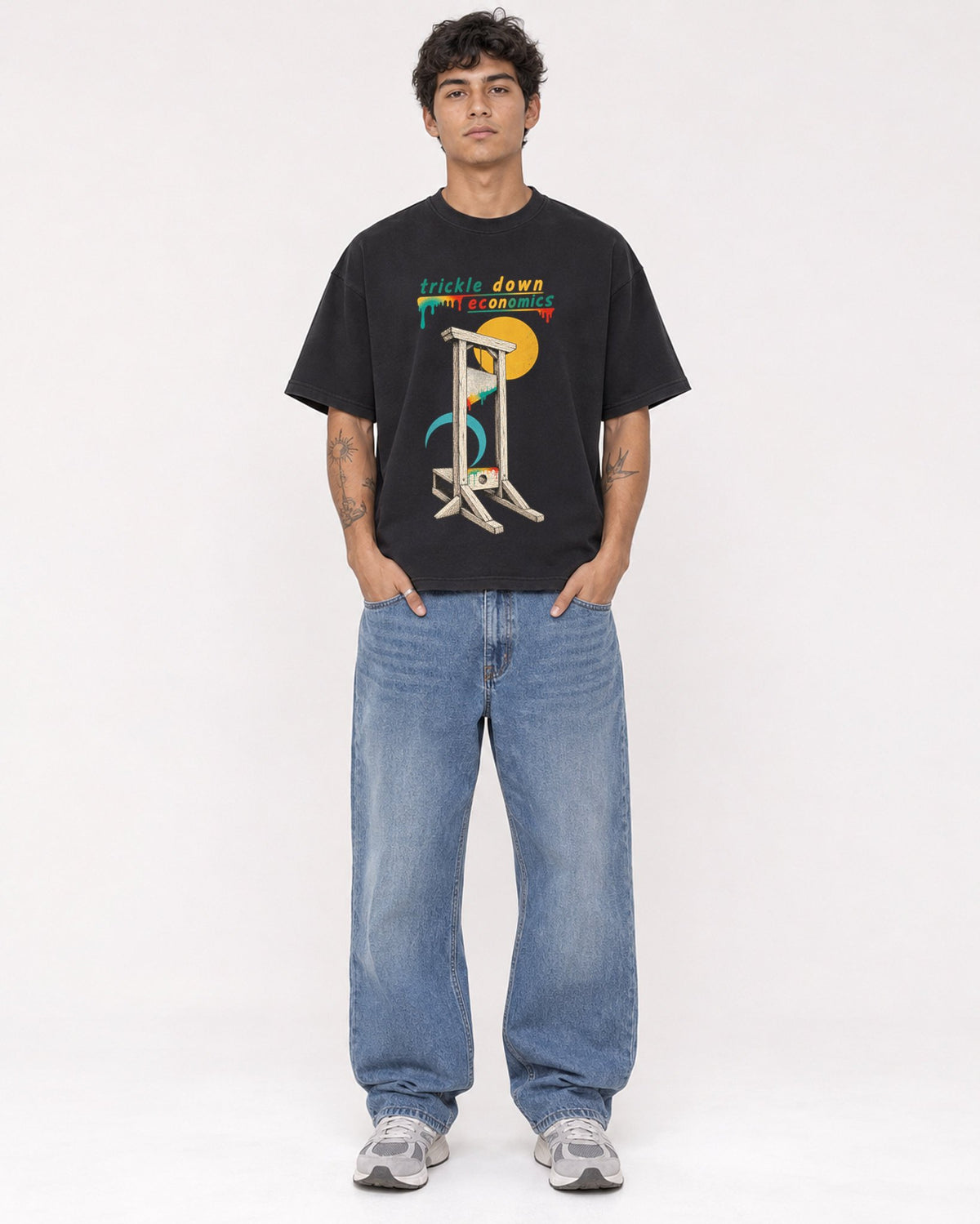 Mockup Boxy Heavyweight Tee Black male full-body 06