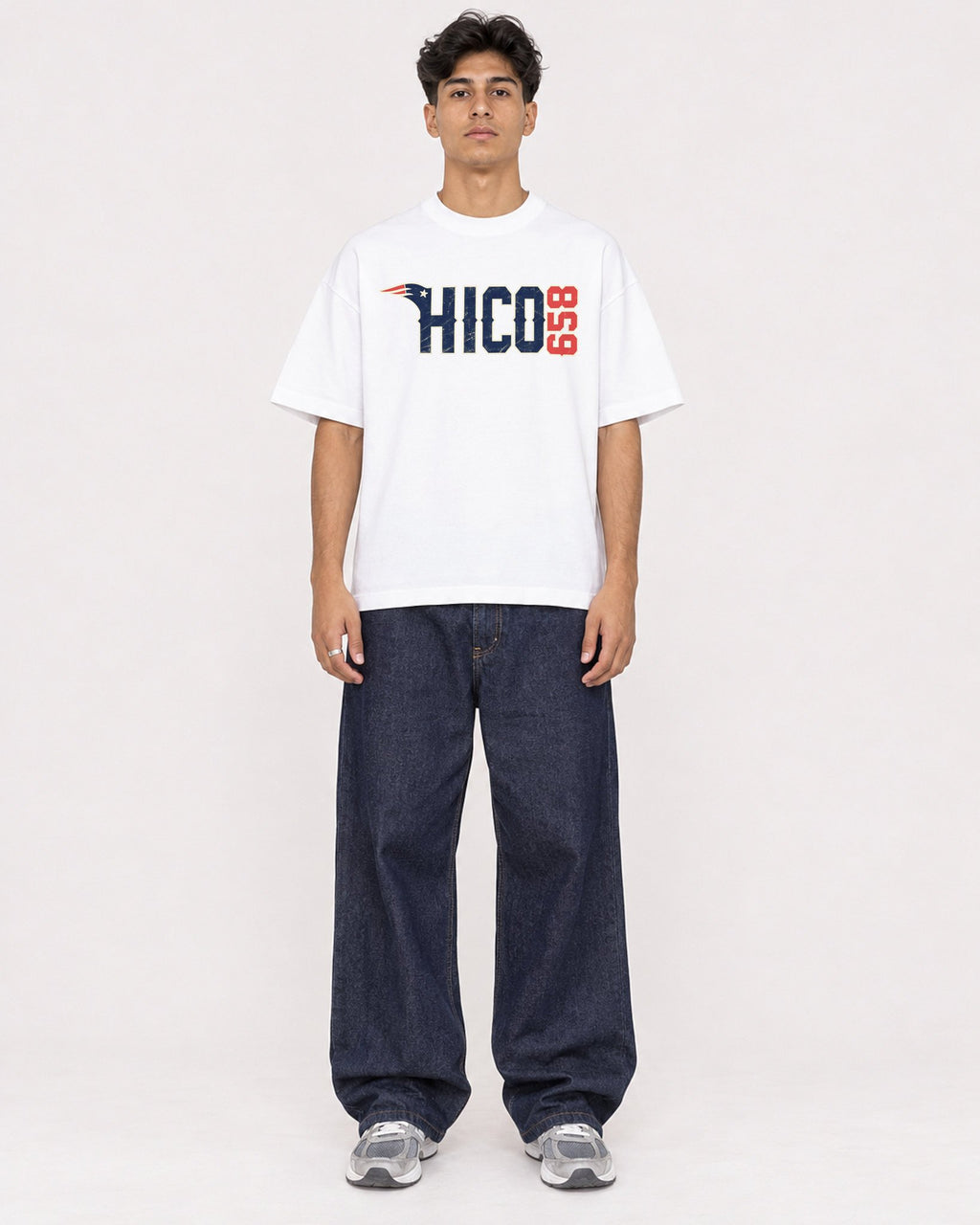 Mockup Boxy Heavyweight Tee White male full-body 16