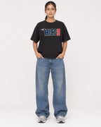 Mockup Boxy Heavyweight Tee Black female full-body 16