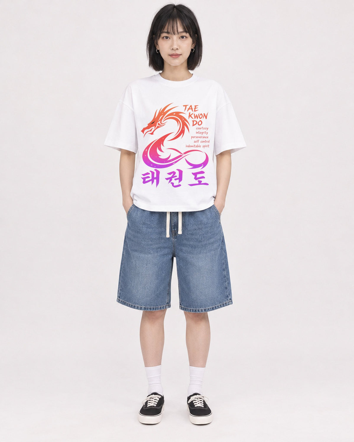 Mockup Boxy Heavyweight Tee White female full-body 11