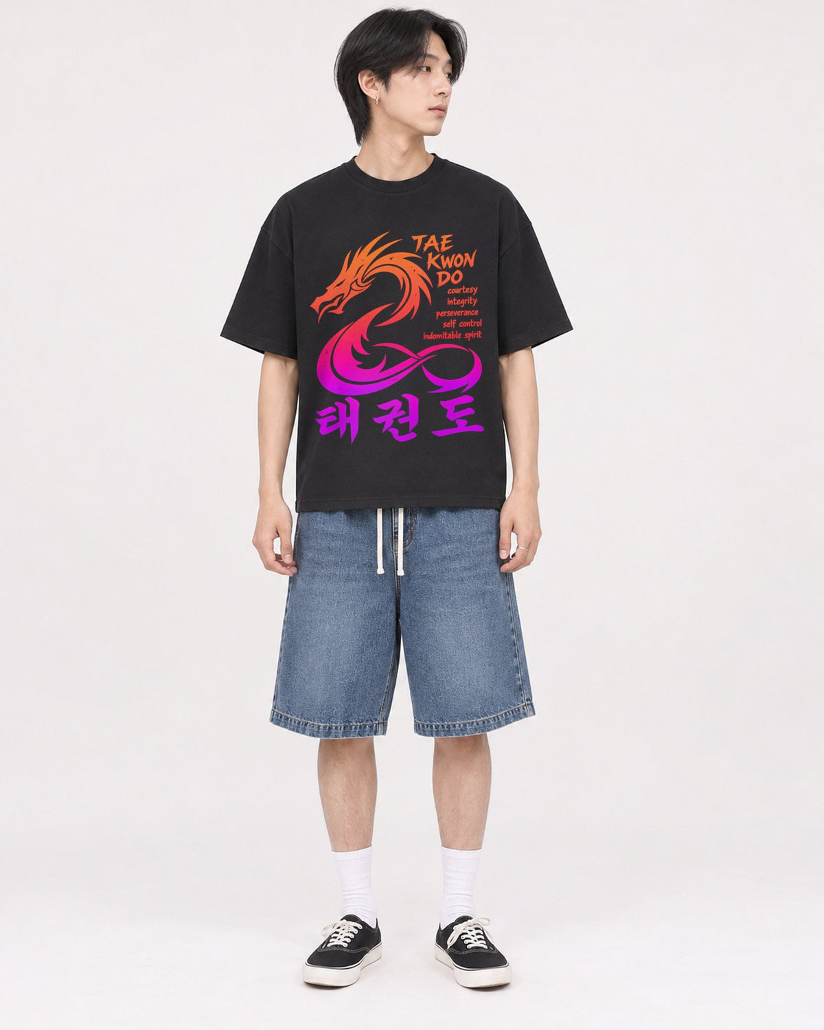 Mockup Boxy Heavyweight Tee Black male full-body 11