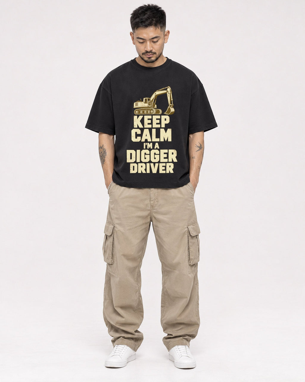 Mockup Boxy Heavyweight Tee Black male full-body 12