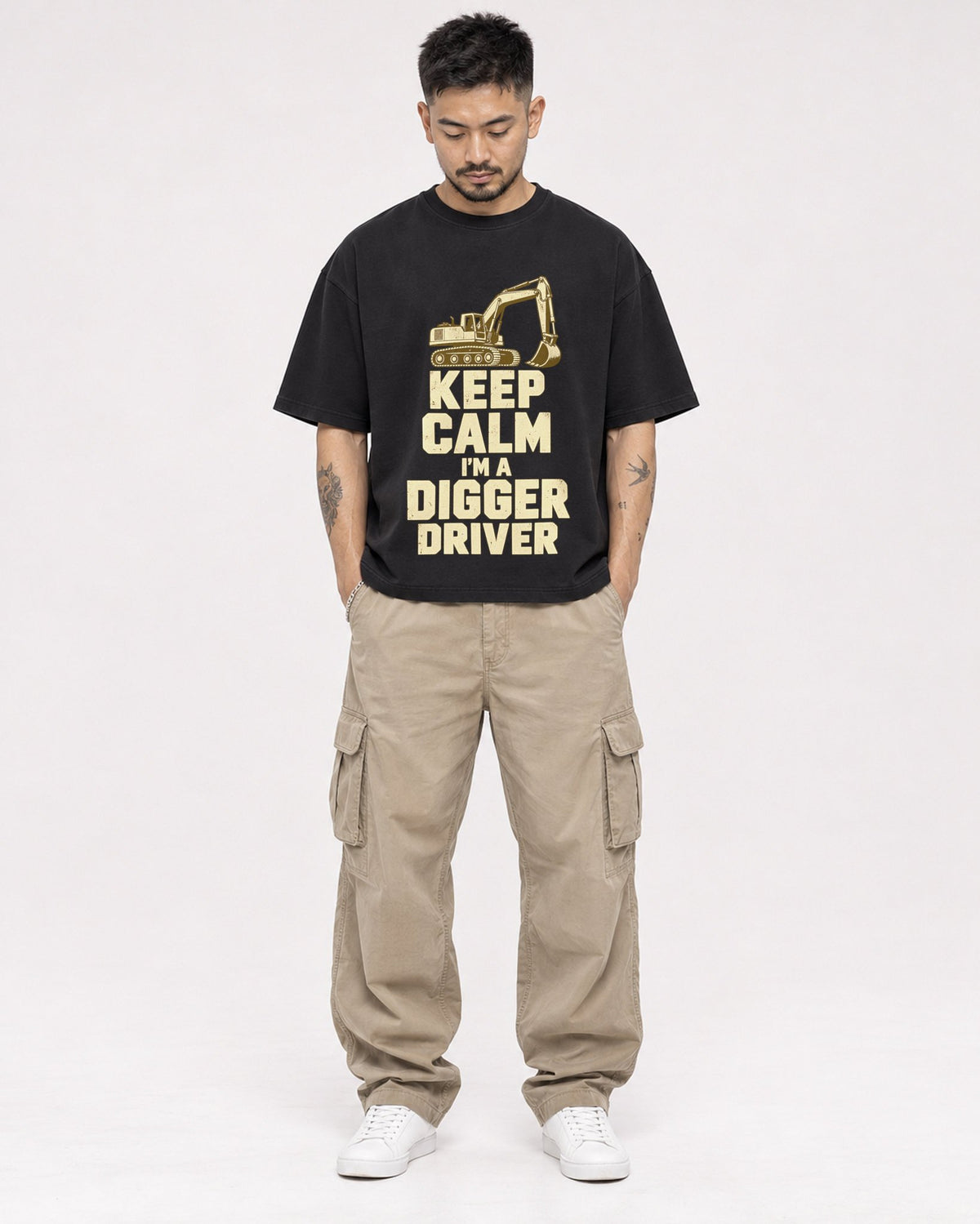 Mockup Boxy Heavyweight Tee Black male full-body 12